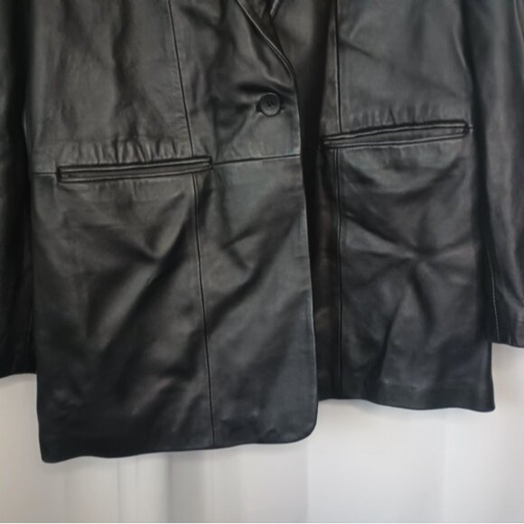 Denim & Co Womens Lamb Leather Blazer Jacket Medium Black Quiet Luxury Y2K 90s - Picture 3 of 10